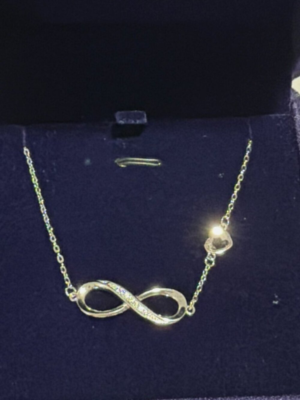 Infinity Silver Pendant Bracelet Heart Accents Cubic Zirconia Diamonds